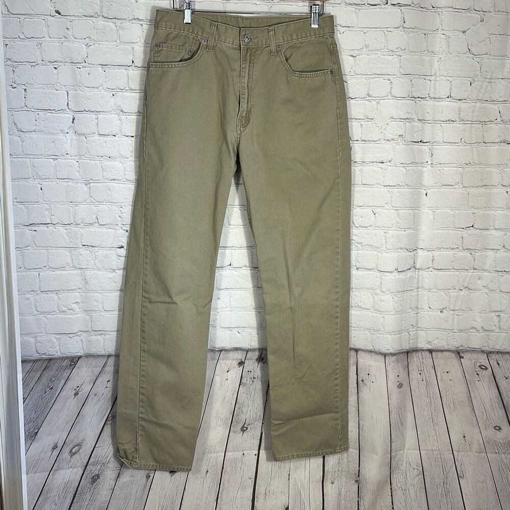 Vintage Levi’s Men’s 505 Straight Tan Khaki Jeans size 34x34 Black Bat Wing Tag